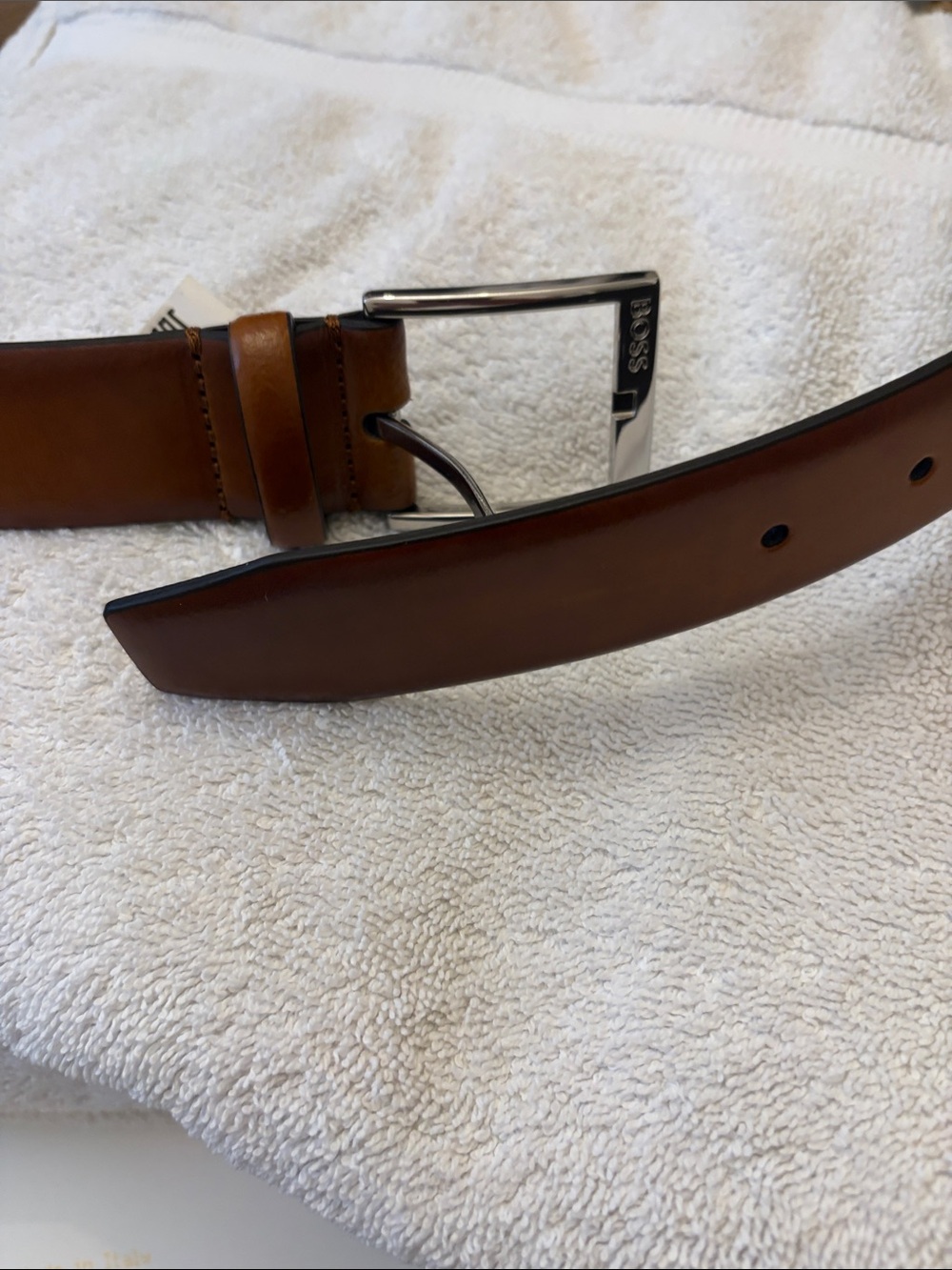 BOSS Brown Leather Men's Belt with Silver Buckle